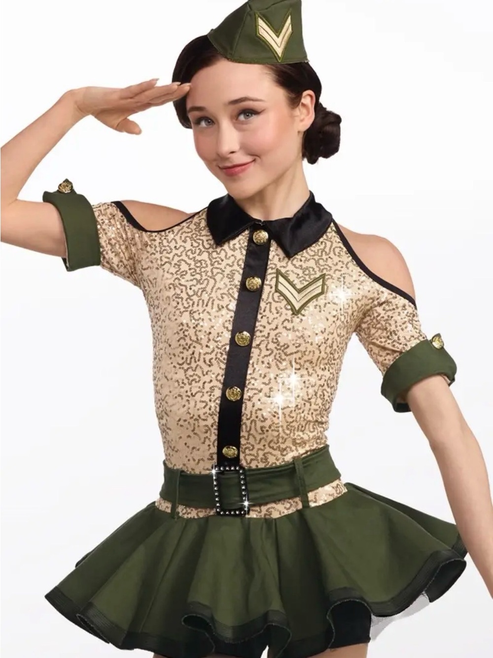 Weissman Mighty Wings LC Military Dance Costume Gold Sequin Green